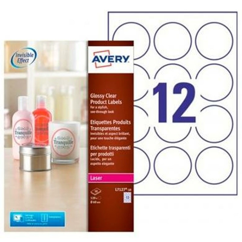 Adhésifs/étiquettes Avery L7127 Transparent 10 Volets ø 60 mm