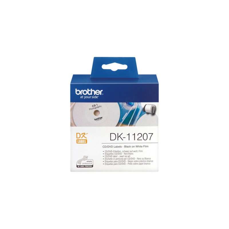 Etiquettes pour Imprimante Brother DK-11207 CD/DVD ø 58 mm Noir/Blanc