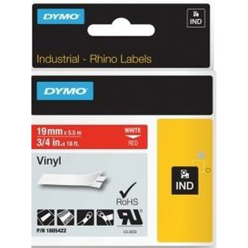 Ruban Laminé pour Etiqueteuses Dymo ID1-19 Blanc Rouge 19 mm x 5