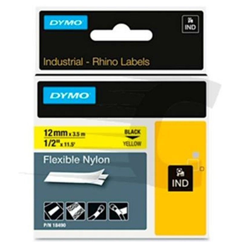 Ruban Laminé pour Etiqueteuses Dymo ID1-12 Jaune Noir 12 mm x 3