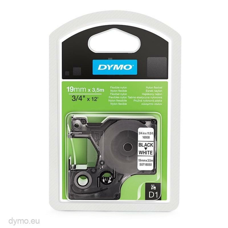 Ruban Laminé pour Etiqueteuses Dymo 16958 Blanc Noir 19 mm x 3