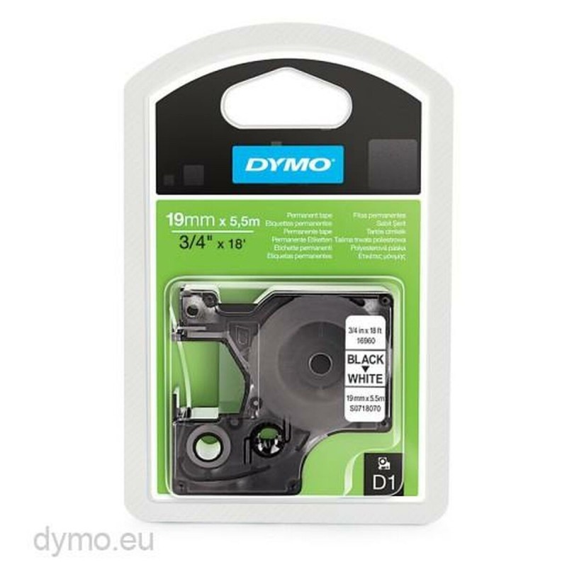 Ruban Laminé pour Etiqueteuses Dymo 16960 Blanc Noir 19 mm x 5