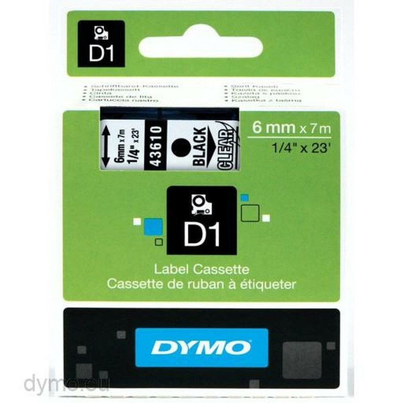 Ruban Laminé pour Etiqueteuses Dymo 43610 Noir Transparent 6 mm x 7 m