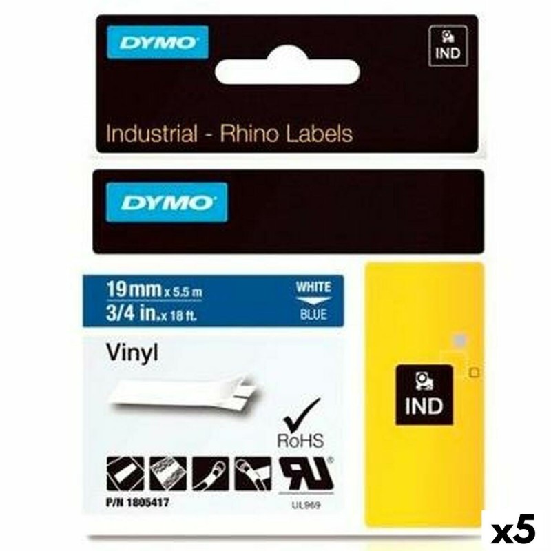 Ruban Laminé pour Etiqueteuses Dymo Rhino 19 mm x 5