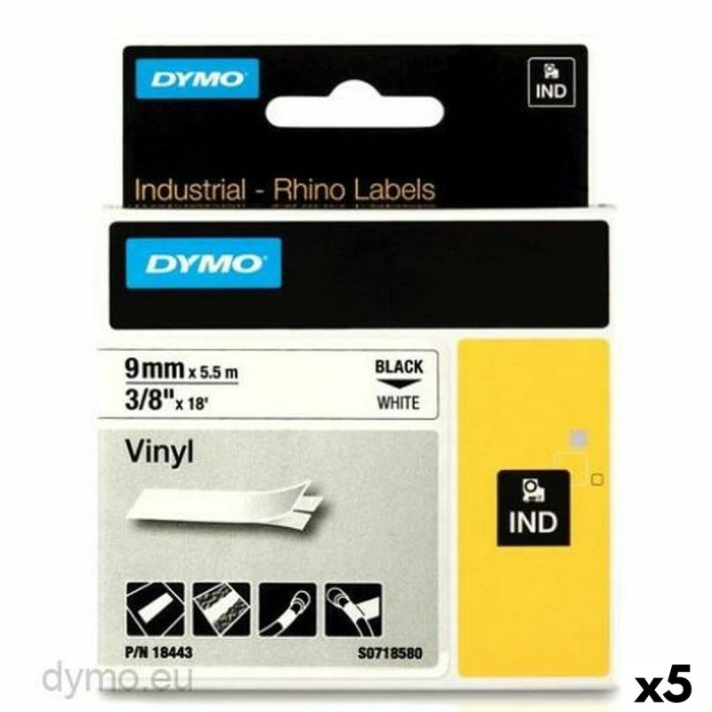 Ruban Laminé pour Etiqueteuses Rhino Dymo ID1-9 Blanc Noir 9 x 5