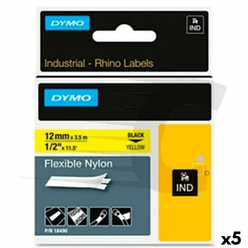 Ruban Laminé pour Etiqueteuses Rhino Dymo ID1-12 Jaune Noir 12 x 3