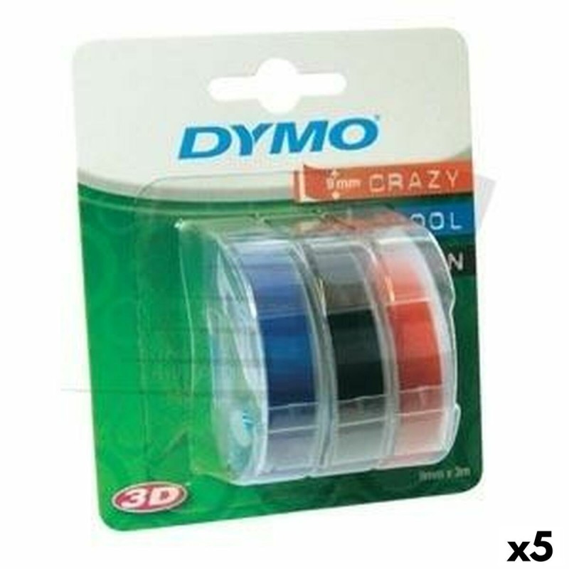 Ruban Laminé pour Etiqueteuses Dymo 9 mm x 3 m Rouge Noir Bleu (5 Unités)