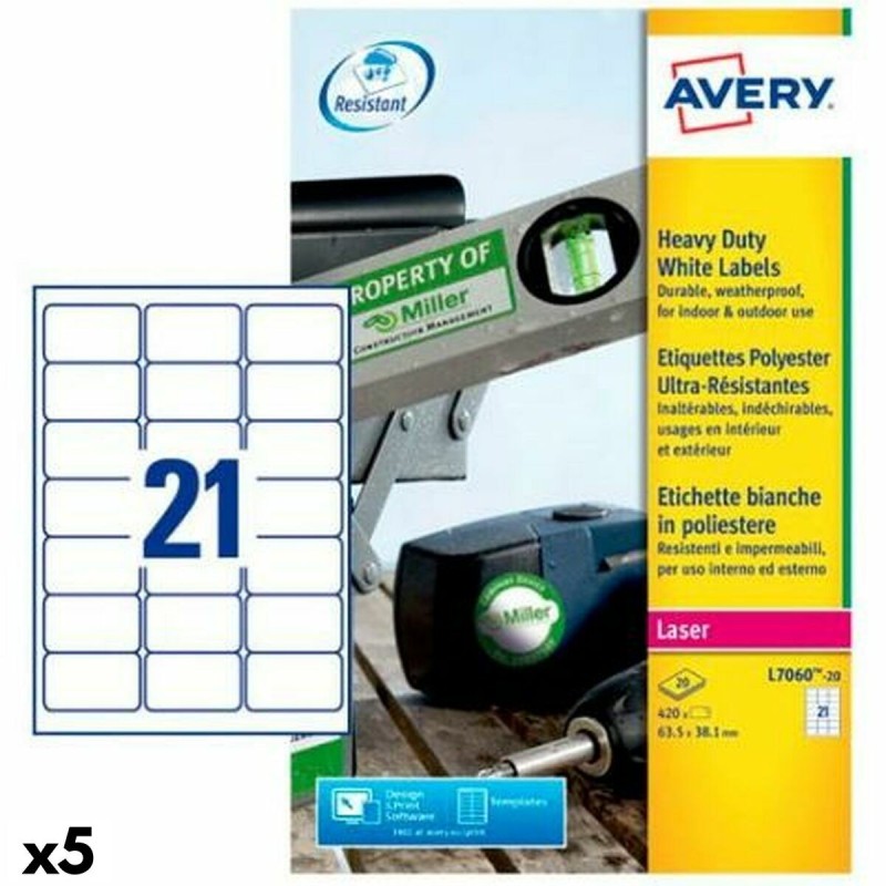 Etiquettes pour Imprimante Avery Blanc 20 Volets 63