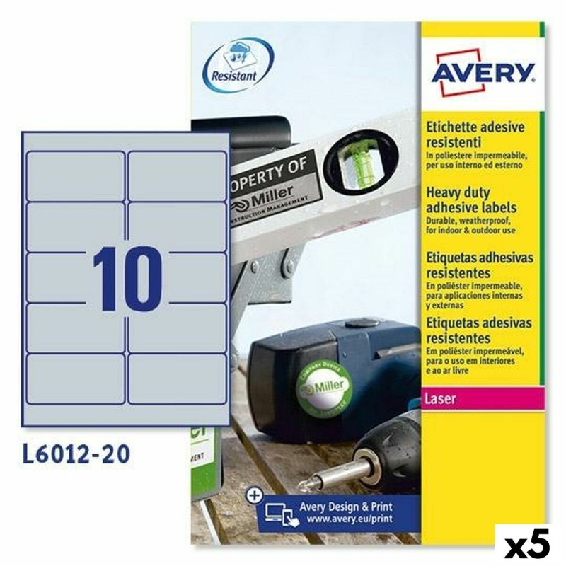 Etiquettes pour Imprimante Avery Argenté 20 Volets 96 x 50