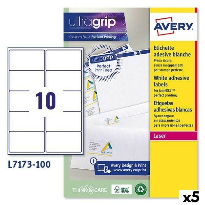 Etiquettes pour Imprimante Avery L7173 Blanc 100 Volets 99