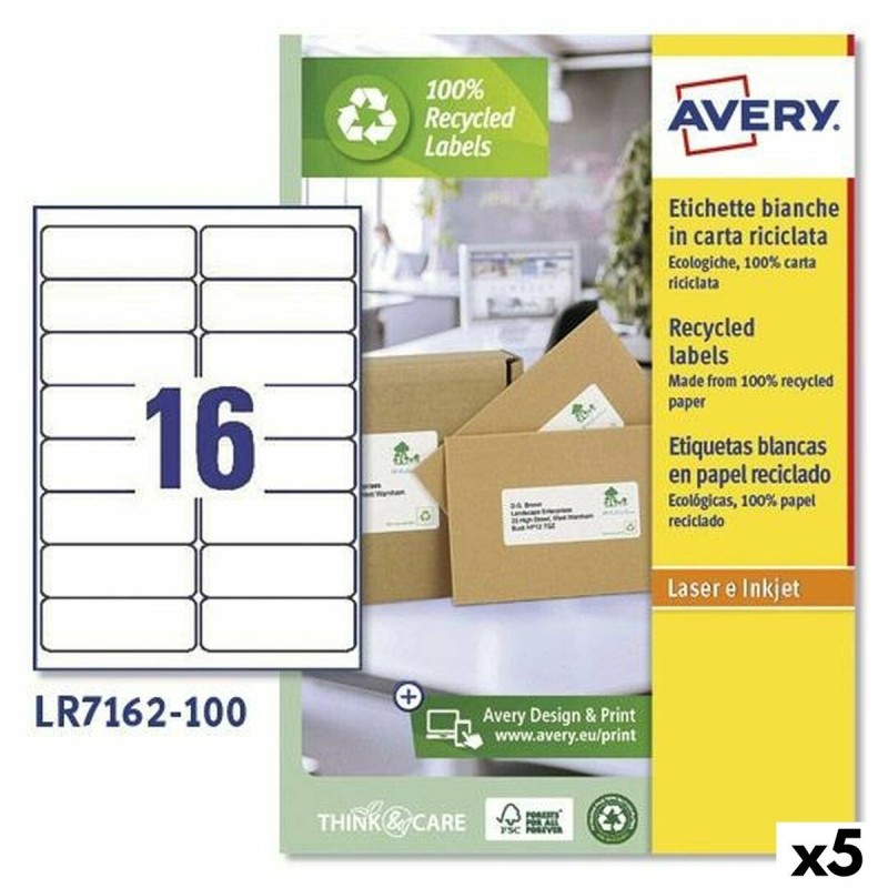 Etiquettes pour Imprimante Avery LR7162 Blanc 100 Volets 99