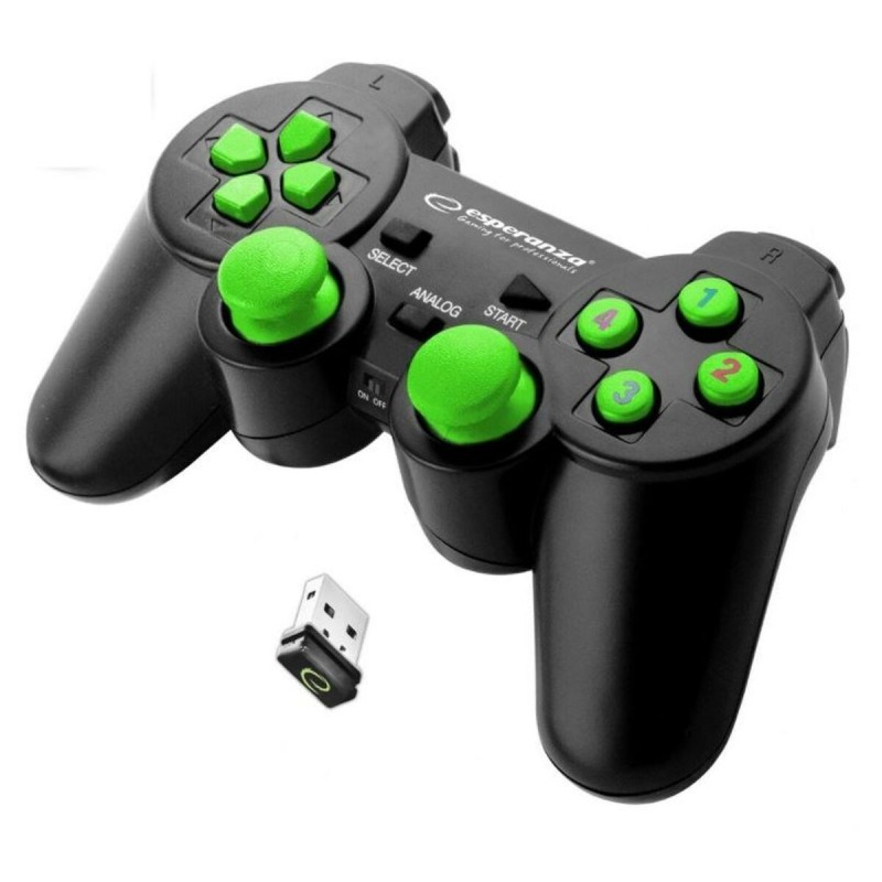 Commande Gaming Sans Fil Esperanza Gladiator GX600 USB 2.0 Noir Vert PC PlayStation 3