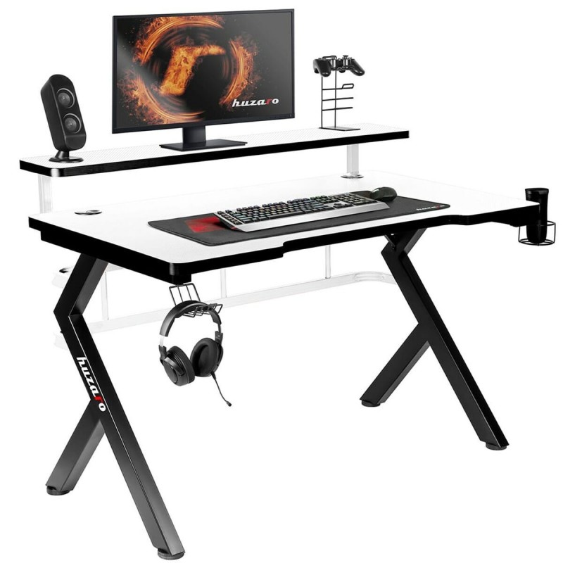 Bureau Gaming Huzaro HZ-Hero 5.0 White Blanc Noir Fibre de Carbone 120 x 60 cm