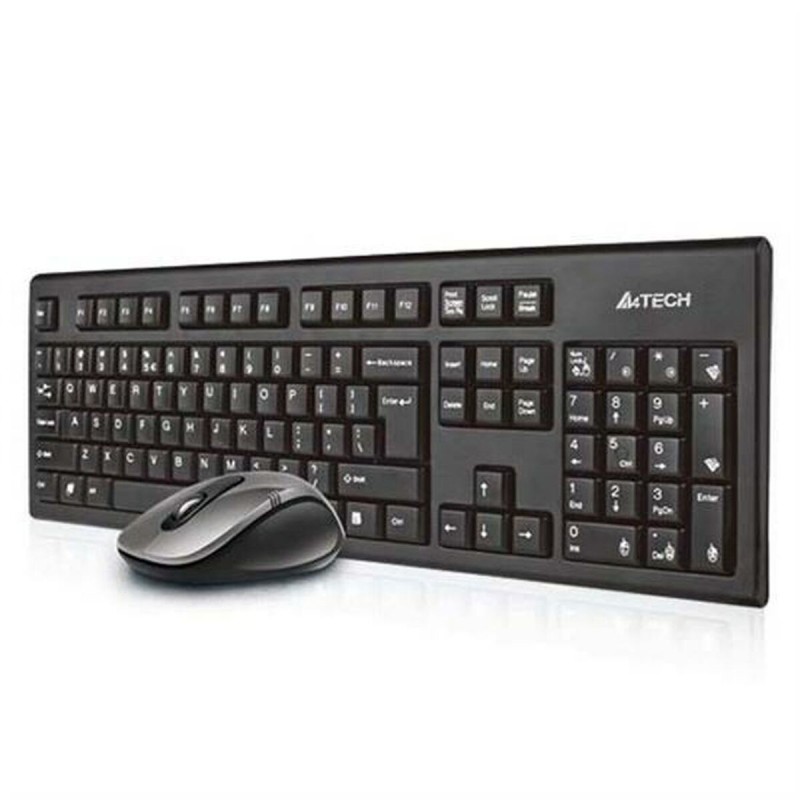 clavier et souris A4 Tech 7100N Qwerty UK Noir Monochrome Non Anglais QWERTY Qwerty US