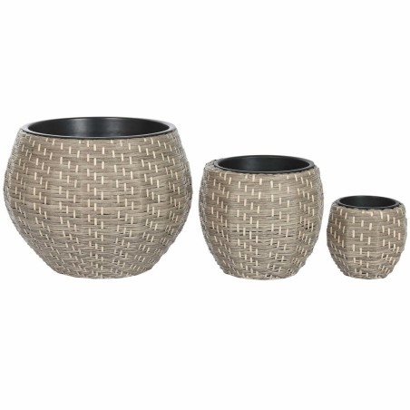 Set de pots de fleurs Home ESPRIT Multicouleur Rotin Carré