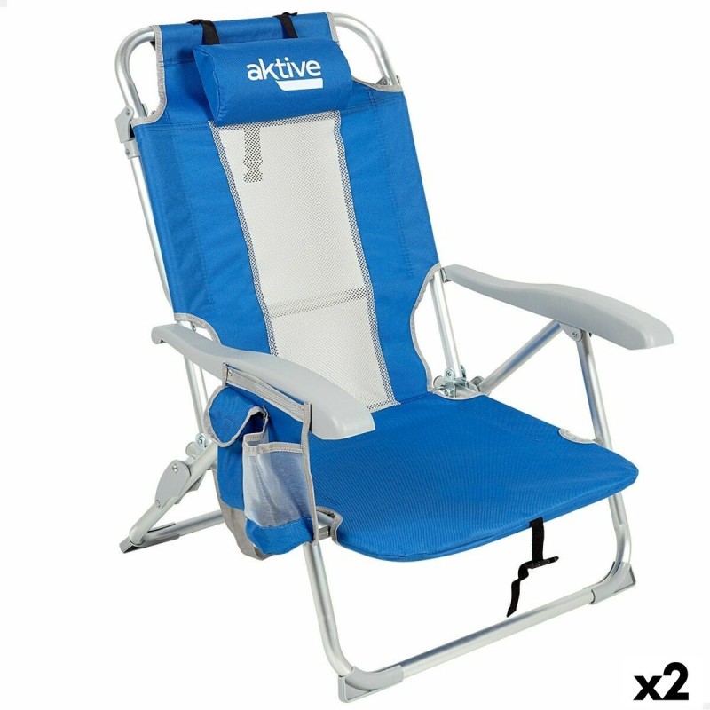 Chaise de Plage Aktive Bleu Blanc 49 x 78 x 56 cm (2 Unités)