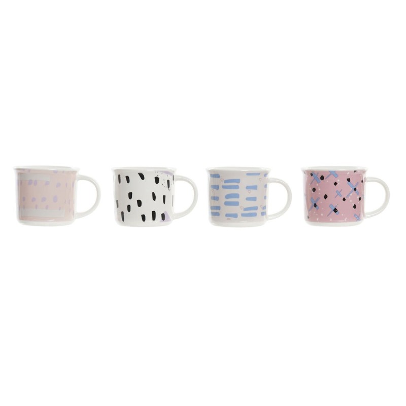 Tasse mug DKD Home Decor Noir Bleu Rose Blanc Grès (310 ml) (4 Unités)