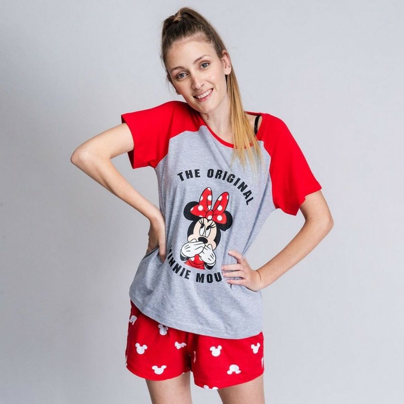 Pyjama D'Été Minnie Mouse Rouge Femme Gris