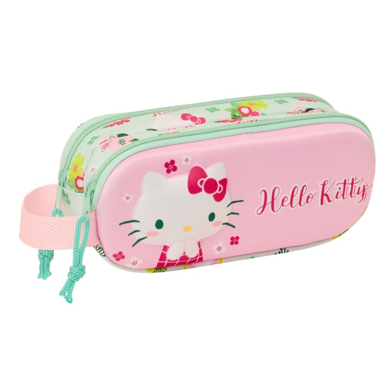 Trousse Fourre-Tout Double Hello Kitty Vert Rose 21 x 8 x 6 cm 3D