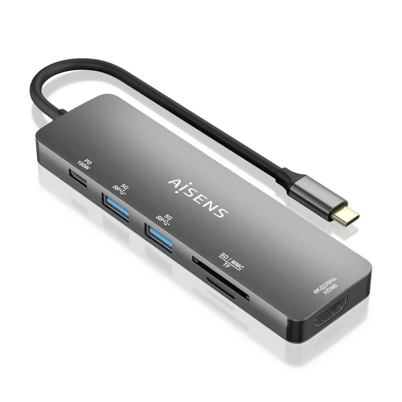 Hub USB Aisens ASUC-6P016-GR Gris Multicouleur (1 Unité)