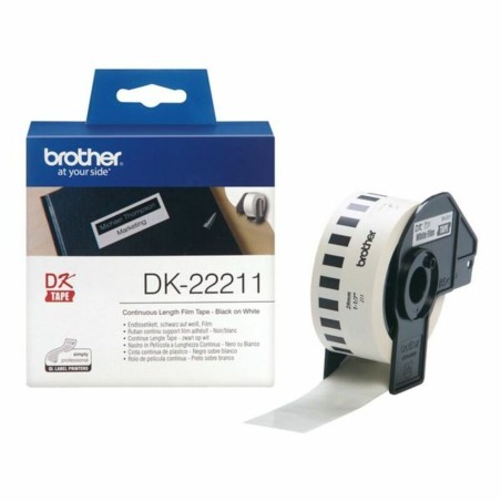 Bande de film continu Brother DK22211 29 mm Noir Noir/Blanc Blanc