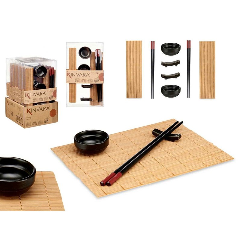 Set de sushi Kinvara SJ4702 Noir Naturel Bambou Vaisselle (8 Pièces) (6 Unités)