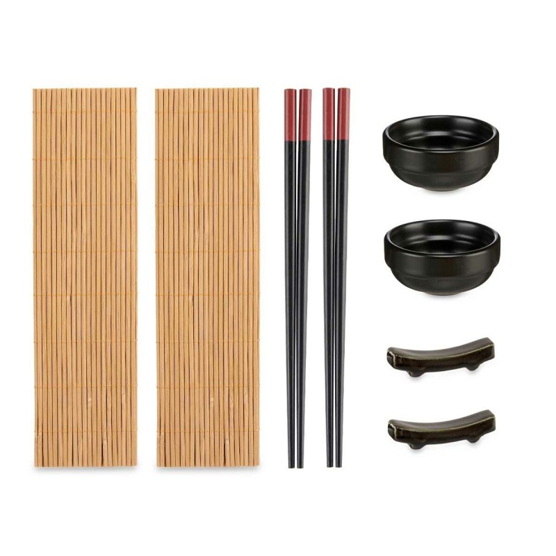 Set de sushi Kinvara SJ4702 Noir Naturel Bambou Vaisselle (8 Pièces) (6 Unités)