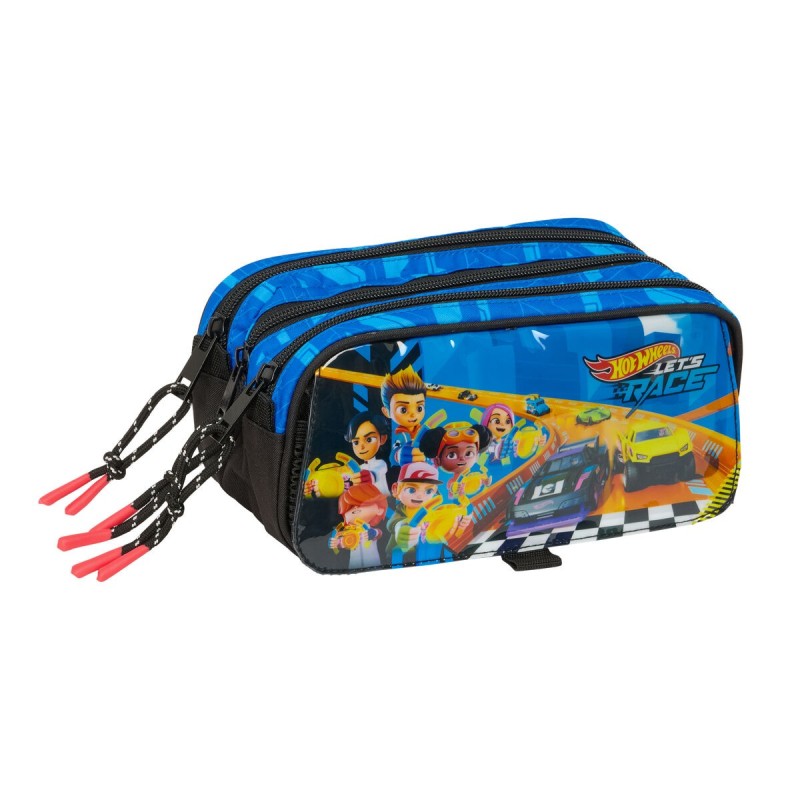 Trousse Fourre-Tout Triple Hot Wheels Let's race Bleu Noir 21