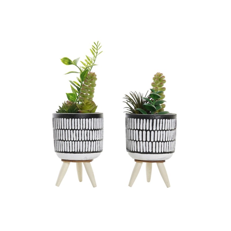 Plante décorative DKD Home Decor Céramique Noir Polyéthylène Blanc Vert (7 x 7 x 19 cm) (2 Unités)