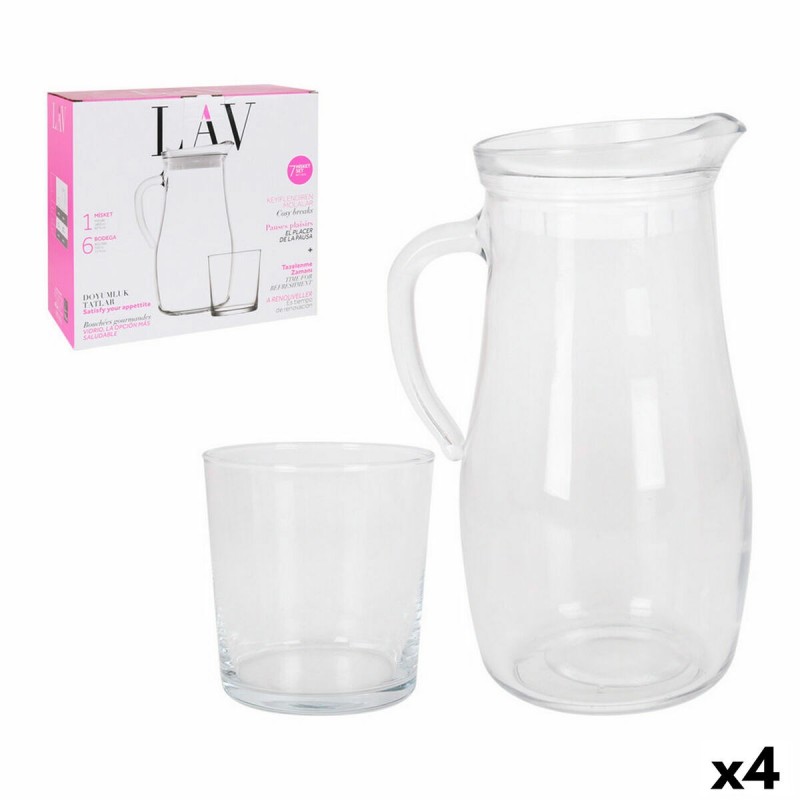 Set de pichets avec verres LAV Pichet Verres Verre (7 Pièces) (4 Unités) (7 pcs)