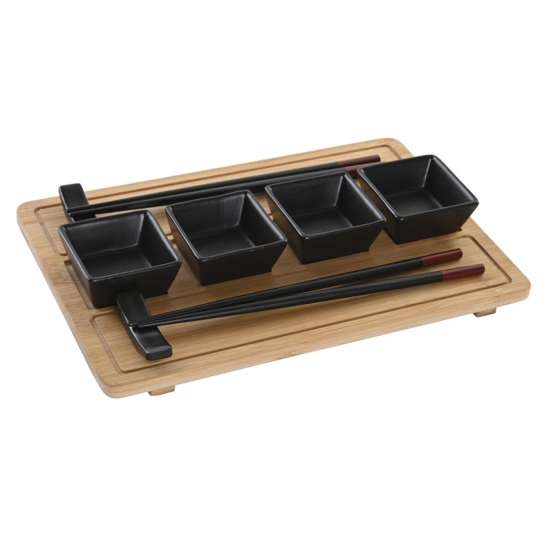 Set de sushi DKD Home Decor Naturel Noir Bambou Grès Oriental