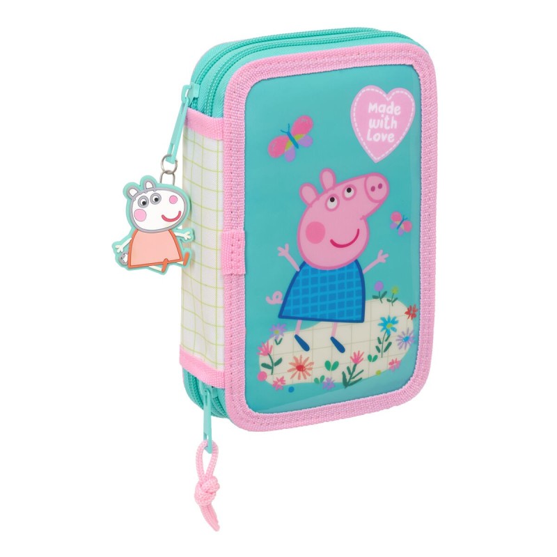 Trousse Scolaire avec Accessoires Peppa Pig Pretty flowers Jaune Menthe 12.5 x 19.5 x 4 cm 29 Pièces