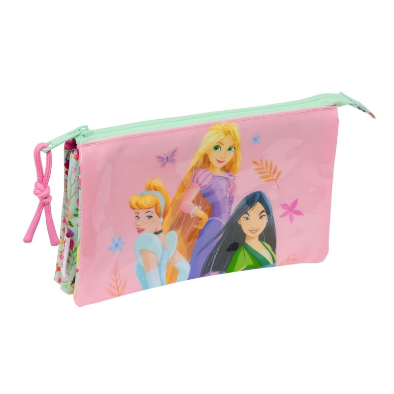 Trousse Fourre-Tout Triple Disney Princess Bloom Vert Rose 22 x 12 x 3 cm