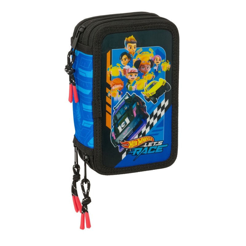 Pochette à crayons triple Hot Wheels Let's race Bleu Noir 12