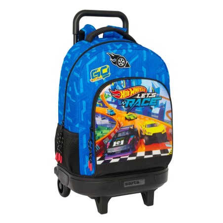 Cartable à roulettes Hot Wheels Let's race Bleu Noir 33 x 45 x 22 cm