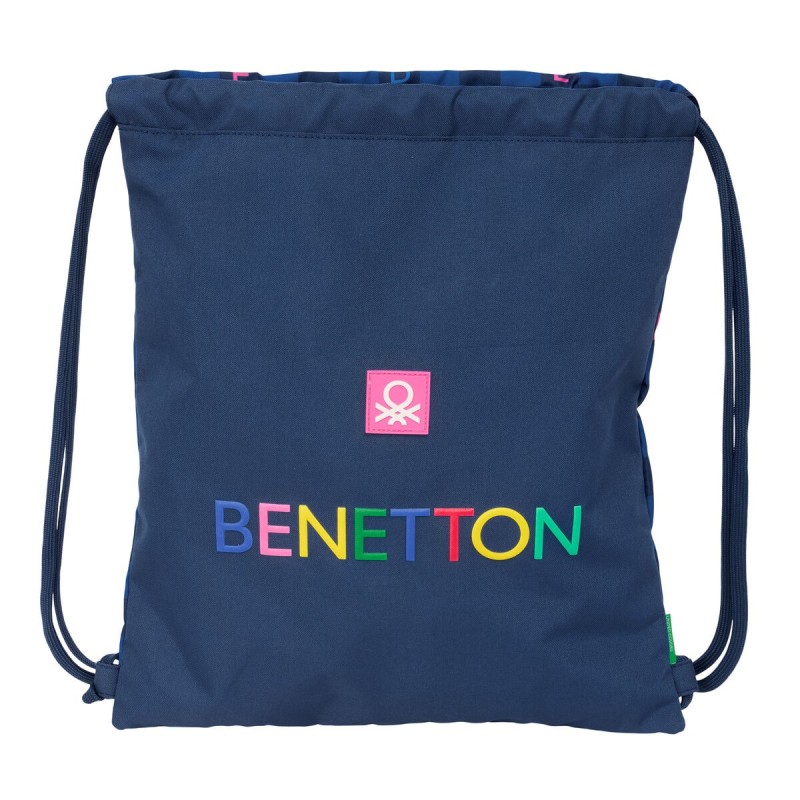 Sac à dos serré par des ficelles Benetton Damero Blue marine 35 x 40 x 1 cm