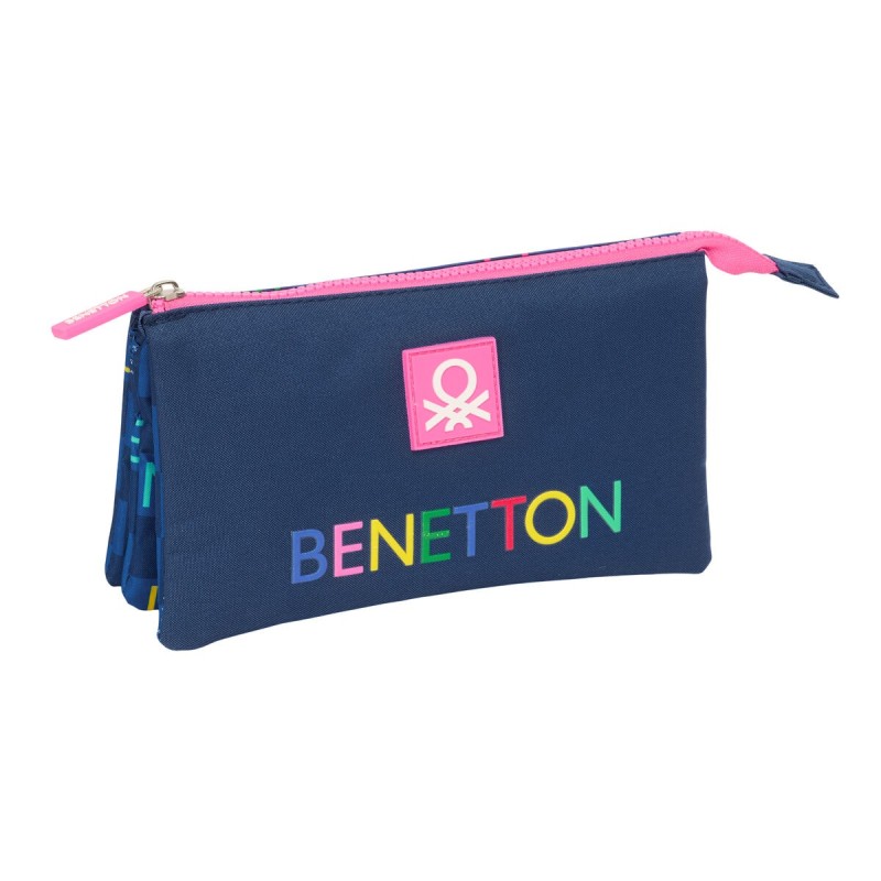 Trousse Fourre-Tout Triple Benetton Damero Blue marine 22 x 12 x 3 cm