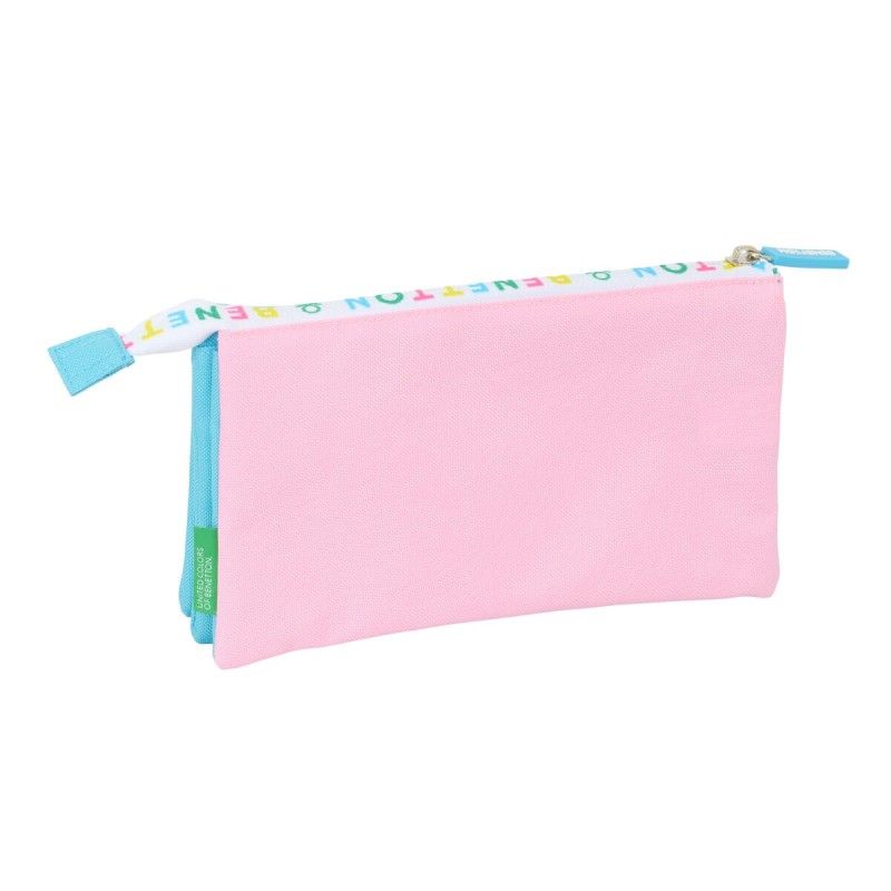 Trousse Fourre-Tout Triple Benetton Unique Rose Turquoise 22 x 12 x 3 cm