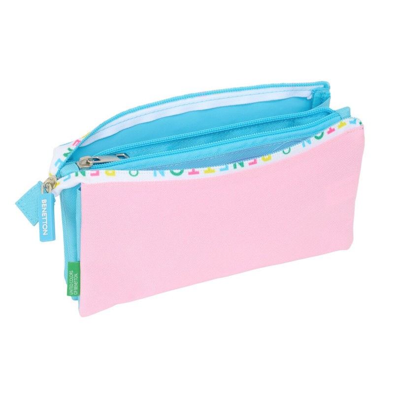 Trousse Fourre-Tout Triple Benetton Unique Rose Turquoise 22 x 12 x 3 cm