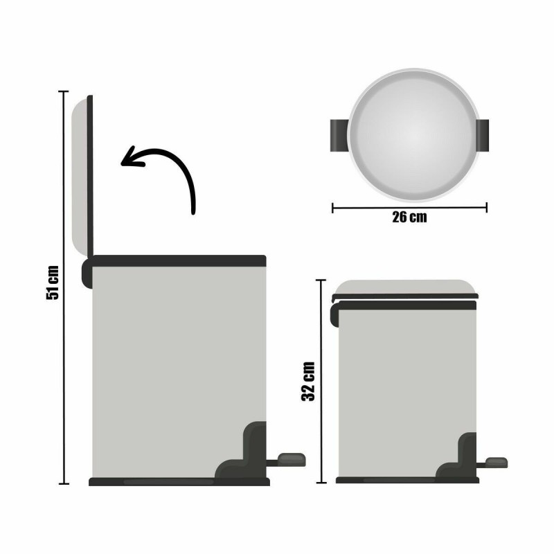 Poubelle à pédale Berilo B0010-7L Argenté Acier inoxydable Plastique 7 L (4 Unités)