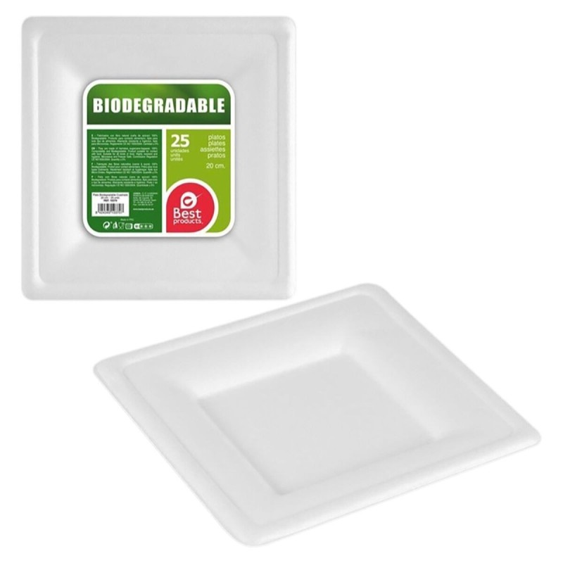 Service de vaisselle Best Products Green Canne à sucre Ø 20 cm Blanc Biodégradable Produits à usage unique 25 Unités