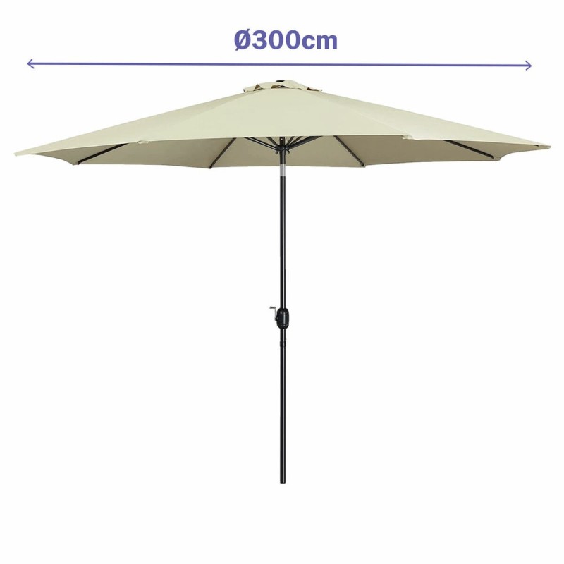 Marbueno Parasol Acier 8 Baleines D300 cm Polyester Beige Jardin Terrasse 10486