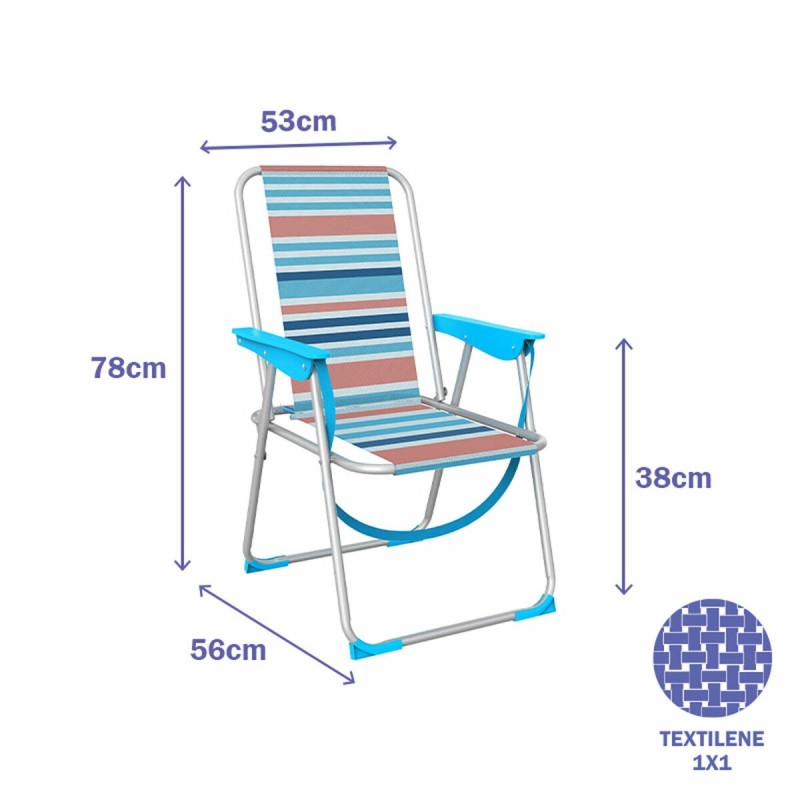 Marbueno Chaise Pliable Aluminium Rayures Orange et Bleu Plage Piscine 53x56x78 cm