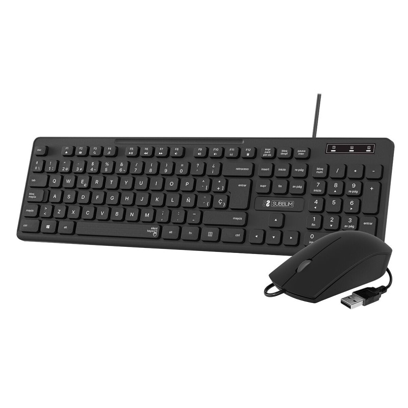 clavier et souris Subblim SLIM Noir QWERTY