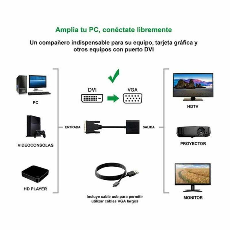 Adaptateur DVI vers VGA NANOCABLE 10.16.2008-BK Noir