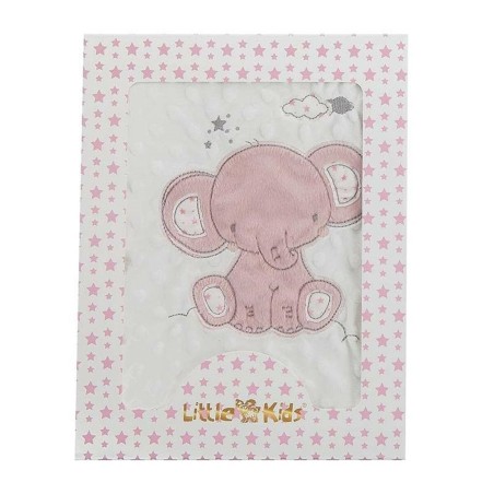 Couverture de bébé Eléphant Rose Broderie Double face 100 x 75 cm