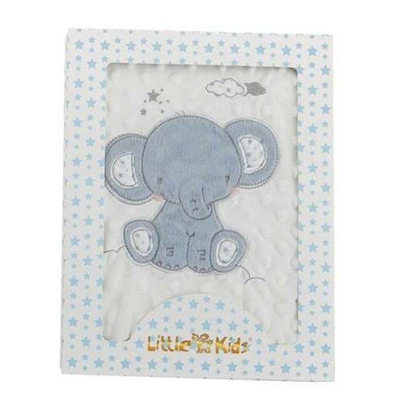 Couverture de bébé Eléphant Bleu Broderie Double face 100 x 75 cm