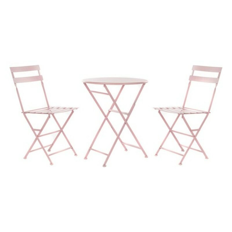 Ensemble Table + 2 Chaises DKD Home Decor MB-177410 Rose 60 x 60 x 75 cm (3 pcs)