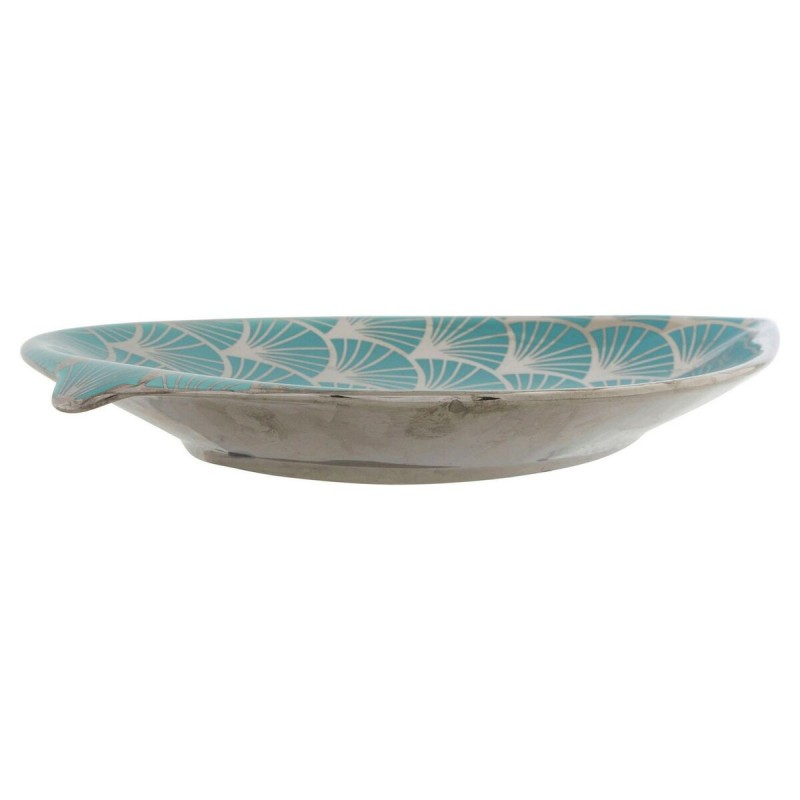 Centre de Table DKD Home Decor 27,5 x 16 x 3 cm Turquoise Oriental Chrome Feuille d'une plante