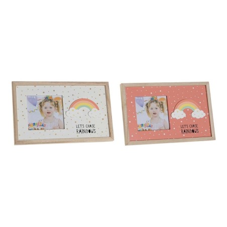 Cadre photo DKD Home Decor Arc-en-ciel Rose Blanc Enfant Bois MDF (25 x 1 x 16 cm) (2 Unités)